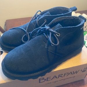 BEARPAW Skye Black Suede Boots with Sherpa Lining 9